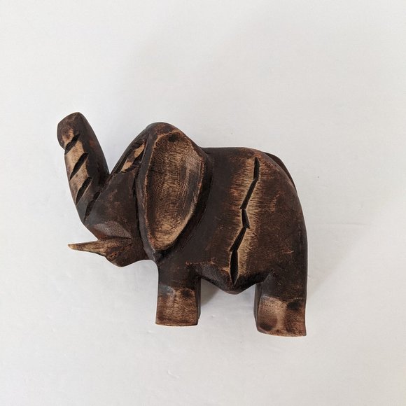Vintage Hand Carved Wooden Elephant Sculpture - Picture 2 of 9